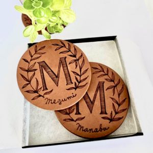 名入れ & アルファベット2枚セット 本革コースター【送料無料】